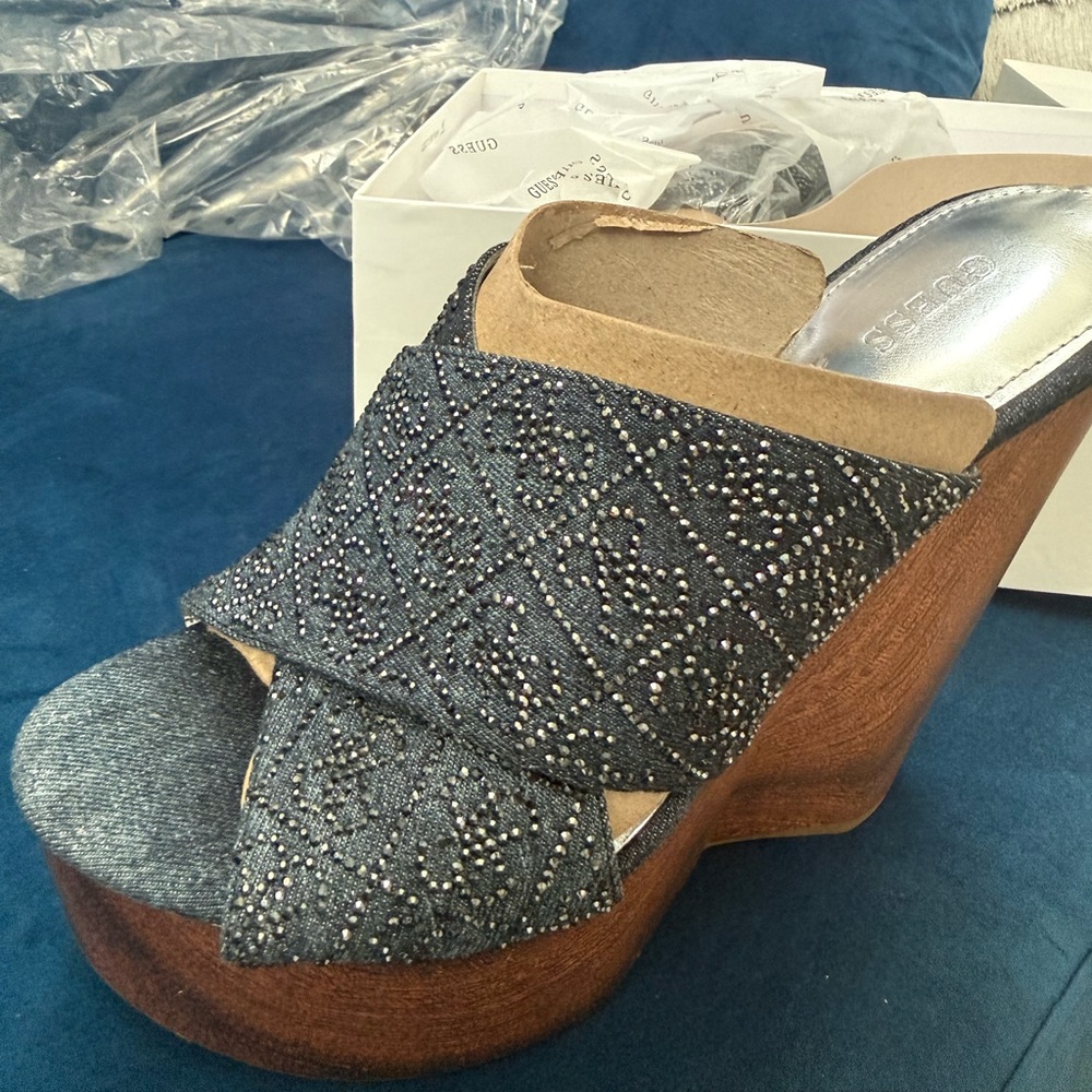 G by Guess Blue Jean black Beaded Wedges